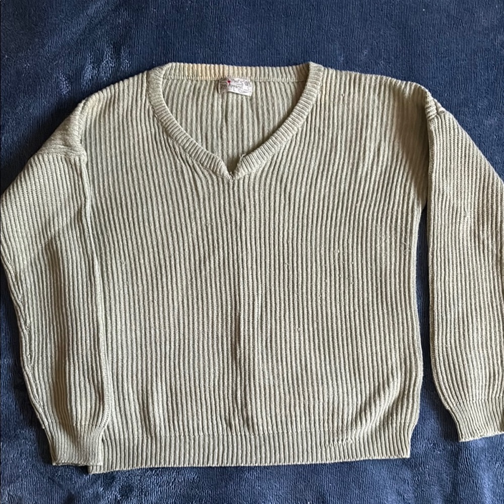 Poof! Cream V-Neck Ribbed Sweater